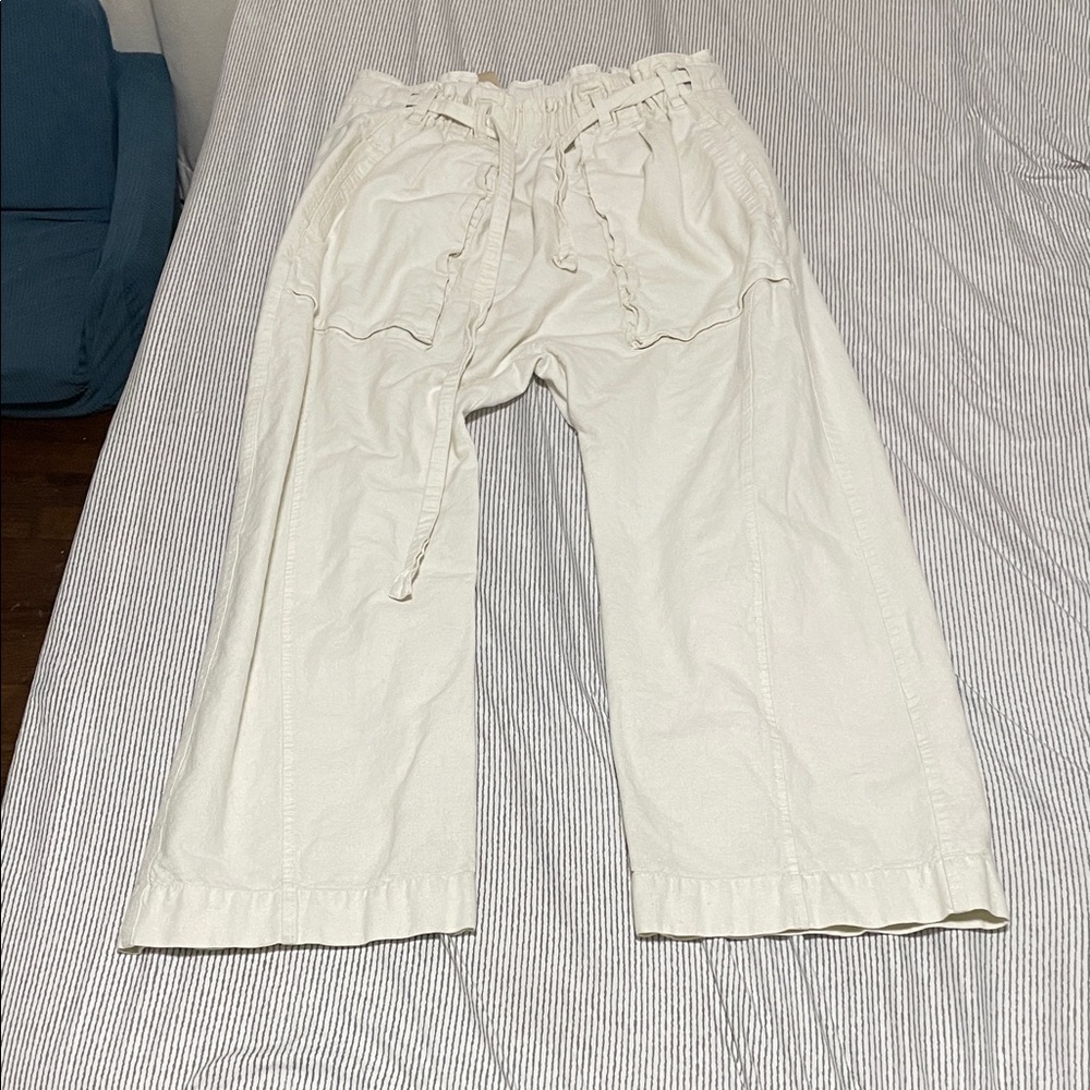 Free People Cream Ankle Cropped Pants